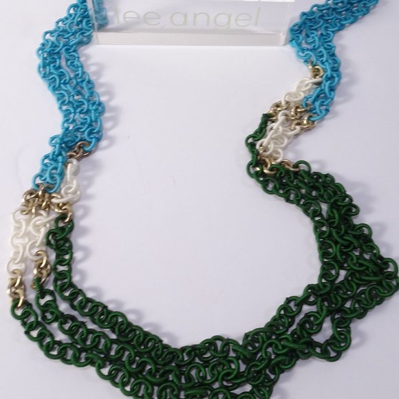 Lee Angel  Color Block Ribbon Wrap Ring 5 Layer Necklace  NWT and Dust Pouch NWT - Picture 1 of 15